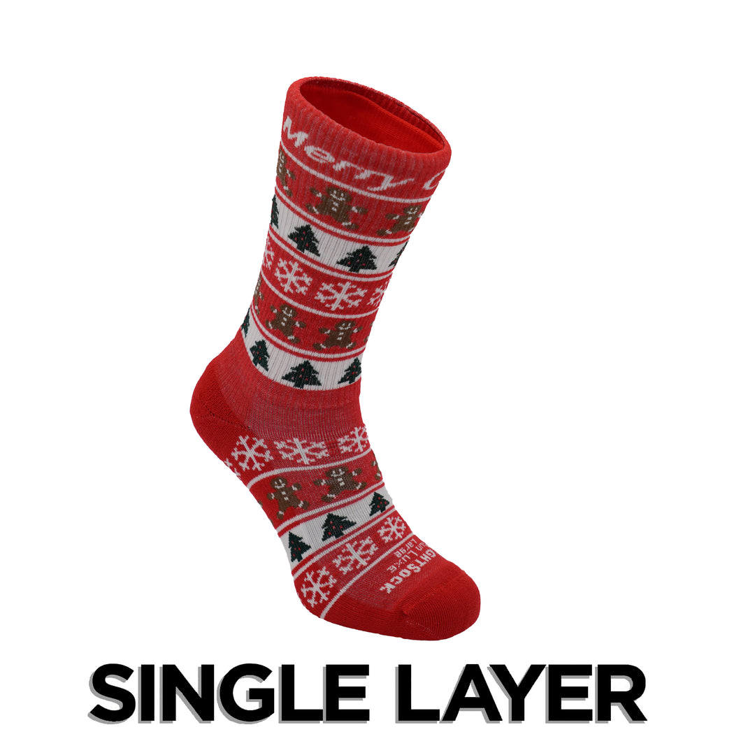 Run Luxe, Single Layer, Crew, Red Christmas Stripes.