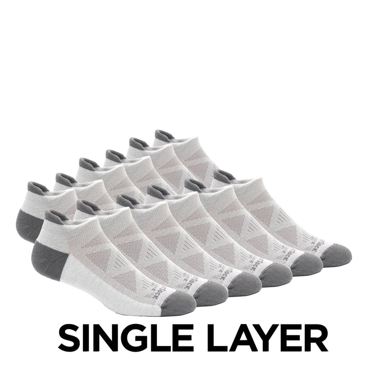 Run Luxe single layer tab socks, Titanium,  6 pack