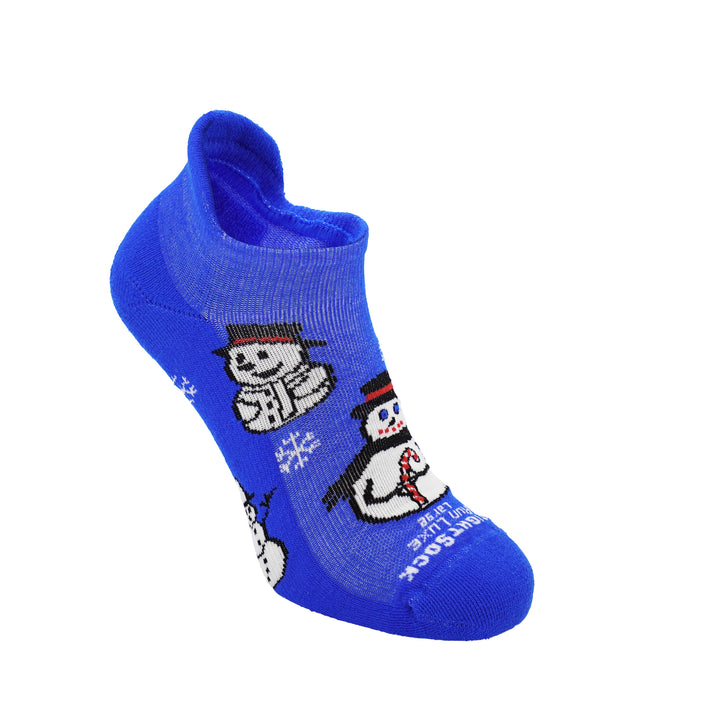 Run Luxe Single Layer Blue Snowman Socks.