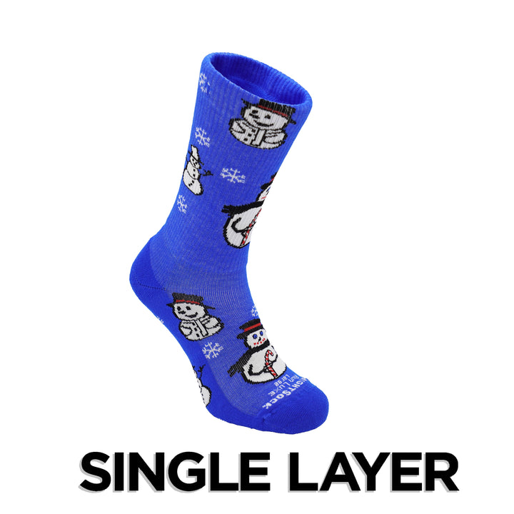 Run Luxe, Single Layer, Crew, Blue Snowman.