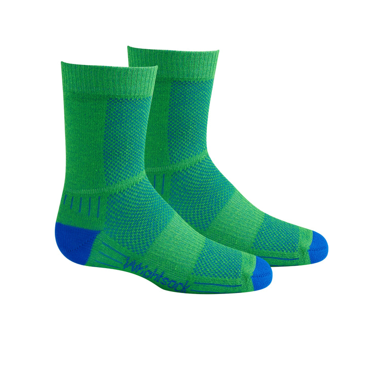 Kids CoolMesh, Double Layer, Crew, Green Blue socks.